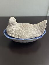MCM VTG Ceramic Hand Painted Pottery Hen/Chicken/Rooster/Bird Trinket Dish EUC picture