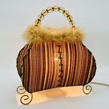 Vintage Handbag Purse Lamp Lucite Stripe Feather Unique Posh Brown Tan 12” MCM picture