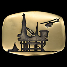 Offshore Platform Oil Exploration Drilling Rig Solid Brass Vintage Belt Buckle picture