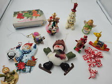 Mixed Lot of 14 Vintage Mixed Material Ornaments Reindeer Stocking Frosty Angel picture