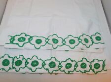 Vintage Pair of Green Doily Crocheted Trim Pillowcases Standard  picture