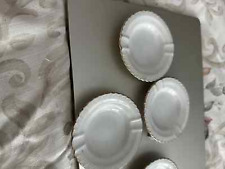 Lot of 4 Small Vintage WHITE CHINA ASH TRAYS with Gold Rim Made In Japan 3 ⅝” picture