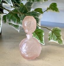 Vintage Pink Satin Frosted Glass Perfume Bottle w/ Round Floral Pattern Stopper picture