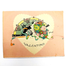 c1920s Colorful Lithograph Hand Fan Fold Valentine Card Artistic Paint Poem C51 picture