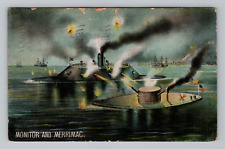 Postcard Monitor Merrimac Naval Battle Ironclad Ships Boats Water View c1907 picture