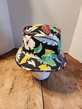 Fantastic Vintage 1970's Colorful Abstract Art Fabric Bucket Hat L Made in Korea picture