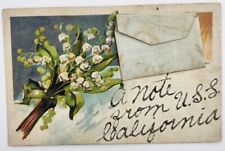 U.S.S. California Naval c1910 Embossed Pocket Envelope A Note From Vtg Postcard picture