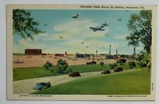 FL Postcard Chevalier Field Naval Air Station Navy airplanes vintage autos linen picture