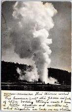 VINTAGE POSTCARD PEOPLE OBSERVING THE GIANT GEYSER AT YELLOWSTONE PARK c. 1900 picture