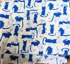 Vintage 1960s MCM Blue Cat Thumbprint Animal Abstract Thin Cotton Fabric 6 Yards picture