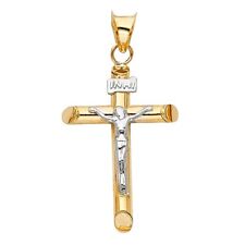 Cross Charm Jesus 14k Italian Solid Gold 2-Tone Religious 35mm Crucifix Pendant picture
