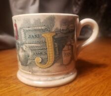 Antique 1800s Staffordshire Child's ABC Mug Transferware - Letters I & J picture