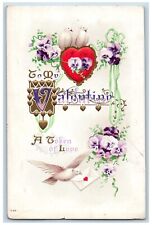Five Mile WI Postcard Valentine Heart Flowers Dove With Letter Embossed c1910's picture
