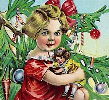 c.1915 Pretty Girl with Doll and Tree Merry Christmas Postcard Embossed #72 picture