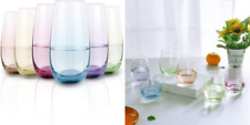 Colored Stemless Wine Glass Set of 6, Vibrant Splash Glasses Multicolor  picture
