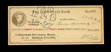 1919 Hereford Cattle Bank Check Clarita OK, Drovers Bank Kansas City Stock Yards picture