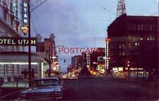 1966 MAIN STREET AT NIGHT, SALT LAKE CITY, UTAH Brigham Young Statue, Hotel Utah picture