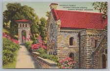 Linen~Catholic Church Entered Through Steeple Eureka Springs AR~Vintage Postcard picture