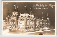 Postcard RPPC World's Only Corn Palace Night View Mitchell, SD picture