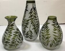 Lenox crystal, set of 3 frosted, etched, olive green mini vases, 6