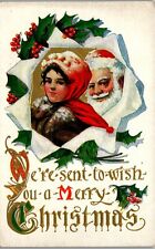 Christmas Santa Claus & Mrs. Claus Sent to wish a merry Christmas Postcard TT1 picture