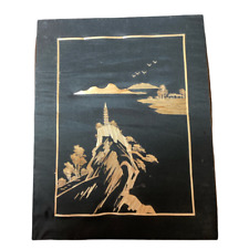 Silk Picture Chinese PRC Landscape Scene Black Gold Gilded Bamboo Frame  20 X 25 picture