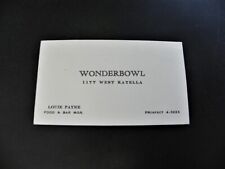 Wonderbowl Business Card 1950's Bowling Alley Bar Diner Restaurant Disneyland Ad picture