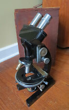 VINTAGE BAUSCH & LOMB MICROSCOPE with WOODEN CASE & PARTS picture
