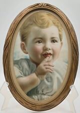 Vintage Wood Oval Framed Colored Photo of A Young Smiling Boy 13