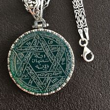 Seal of Solomon Pendant Handmade Green Agate 925 Silver King's Necklace Talisman picture
