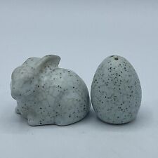 Easter Salt & Pepper Shakers Egg Shaped Ceramic Bunny Rabbit Speckled Pale Blue picture