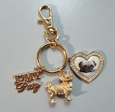I Love My PUG Keychain Charms Gold Tone Dog Heart picture