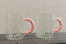 Pair (2) Of 2019 Starbucks 12 Oz Glass Pink Heart Confetti Handle Coffee Mug picture