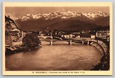 Grenoble France Panorama of the Quays and the Alps Postcard UNPOSTED picture