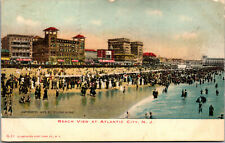 Vtg 1907 Crowded Beach View Hotels Atlantic City New Jersey NJ Postcard picture