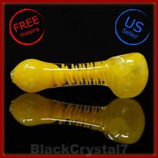 4 in Handmade Bright Sun Yellow Helix Specter Tobacco Smoking Bowl Glass Pipes picture