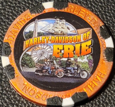 HD OF ERIE ~ PENNSYLVANIA (Red Metallic Wide Print) Harley Davidson Poker Chip picture