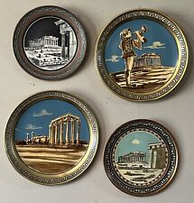 4 Vtg Greek Decorative Copper Brass Plates Hand Made Parthenon Greece 7” & 9” picture