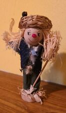 VINTAGE Wooden Scarecrow w/ Crow Collectible Figurine 6