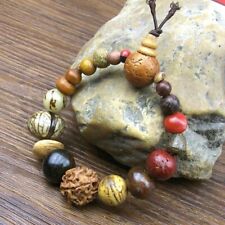 Vintage Natural 18 Bodhi Seed Bangles Buddha Charm Tibet Prayer Wood Beads picture