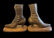 ANTIQUE Wolfelt Ladies Victorian Lace up Leather BOOTS Made Into BOOKENDS, Union picture