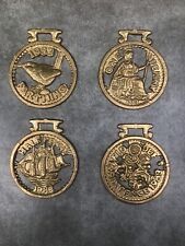 Vintage Authentic Horse Brass Coin Medallion Set of 4 picture