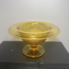 Vtg Amber Glass Footed Dish Bowl Rolled Edge Swirl Pattern Unmarked  picture