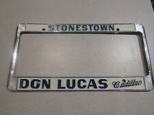 RARE Stonestown Don Lucas Cadillac License Plate Frame Embossed Holder Tag metal picture
