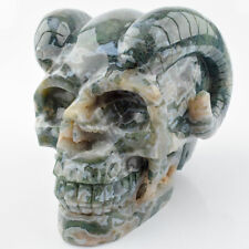 6'' Natural Aquatic Agate GEODE Carved Crystal Skull,Super Realistic picture
