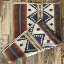 Biederlack Vintage Blanket Southwest Aztec Log Cabin 53”x70” Germany Blue Red picture