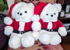 Two Chosun Plush Christmas Bears, 18” White With Red Santa Suit And Hat - NEW picture