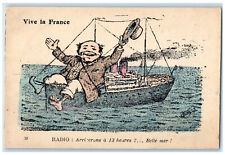 c1910 Giant Man Wearing Hat Riding Steamship Viva La France Unposted Postcard picture