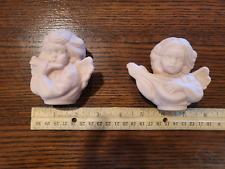 Set of 2 Vintage Terra Cotta Ceramic Cherub Angel Heads  picture