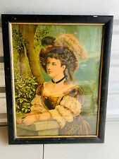 Antique Victorian Color Lithograph Print Young Woman in Dress Woods picture